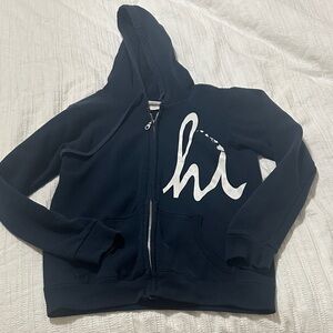 Hawaii Navy Zip Hoodie with White 'hi' Print